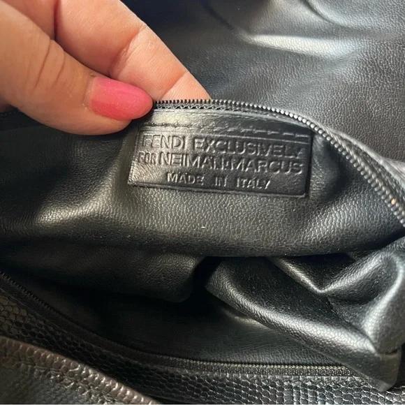 FENDI Vintage leather and coated canvas bag, striped, black 14”x10”, authentic - Picture 17 of 17